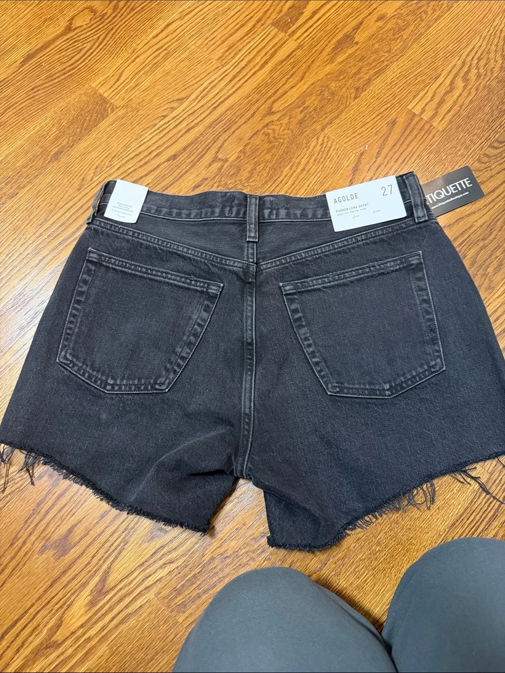 Agolde Parker Long Black Denim Shorts with Raw Hem 27